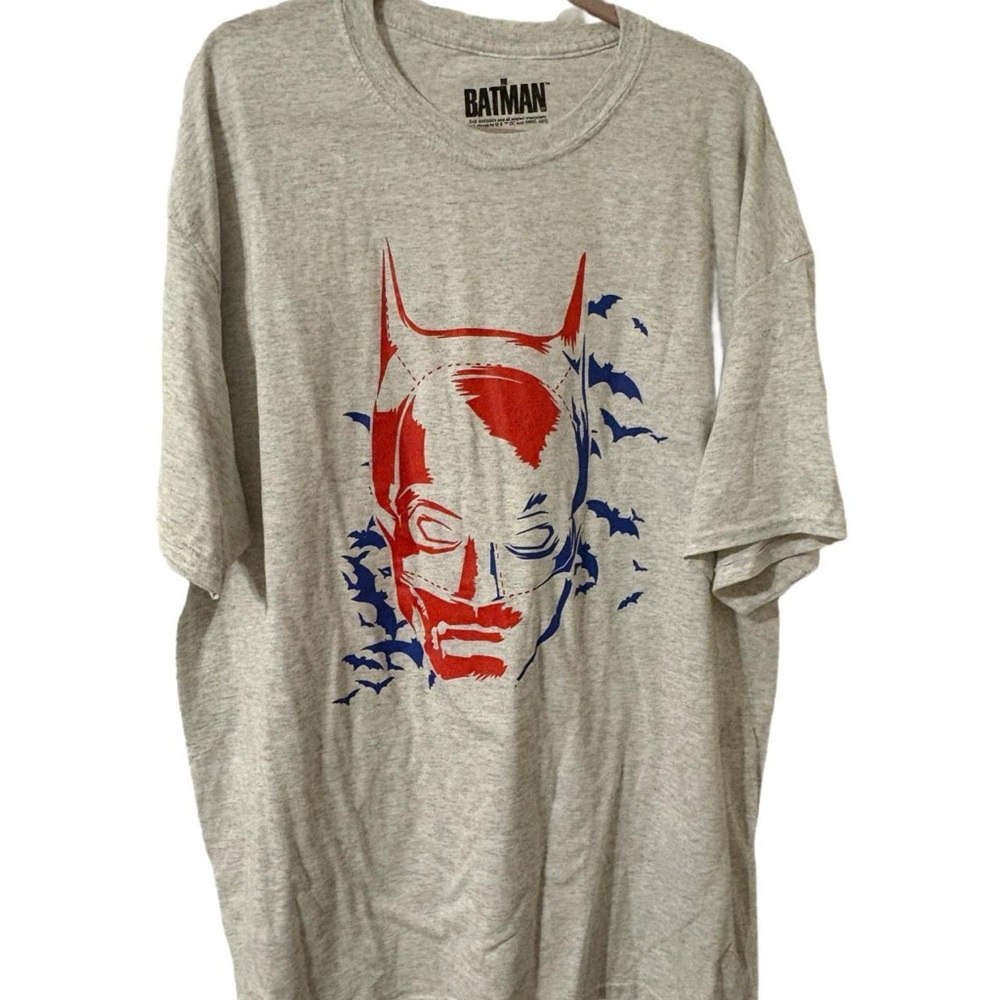 DC Batman Gray Tee with Red and Blue Graphic